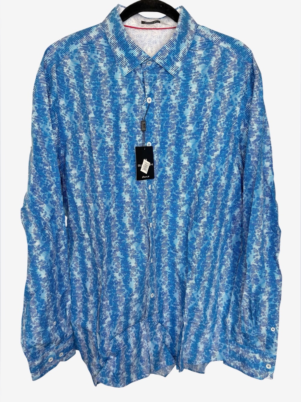 NWT Bugatchi Uomo Turquoise Patterned Button Down Size XL